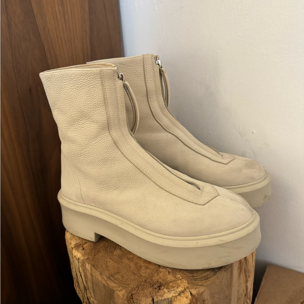 The Row - Zipped Ankle Booties in Beige